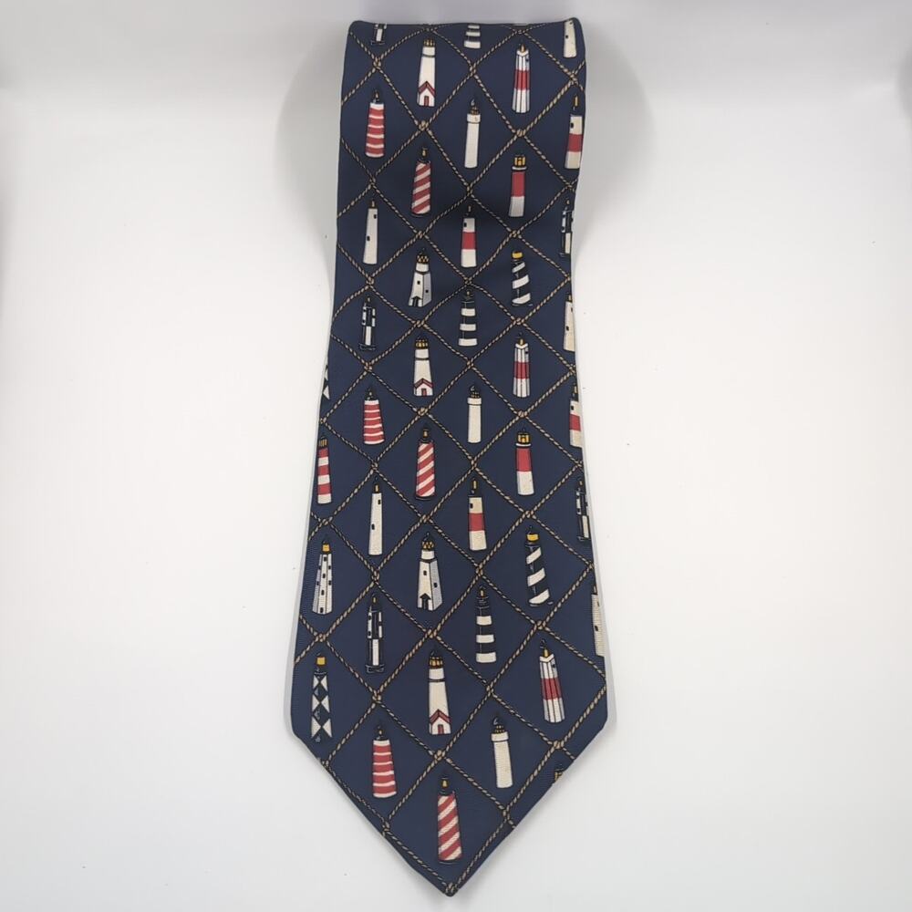 Alynn Neckwear Lighthouses Necktie Sentinels Eric Holch 100% Silk Made In USA